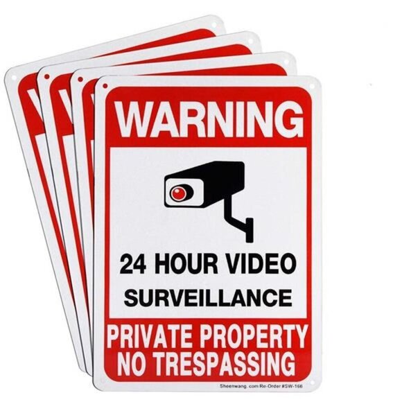 4-Pack Private Property No Trespassing Sign Video Surveillance Yard Security NEW - Picture 1 of 7